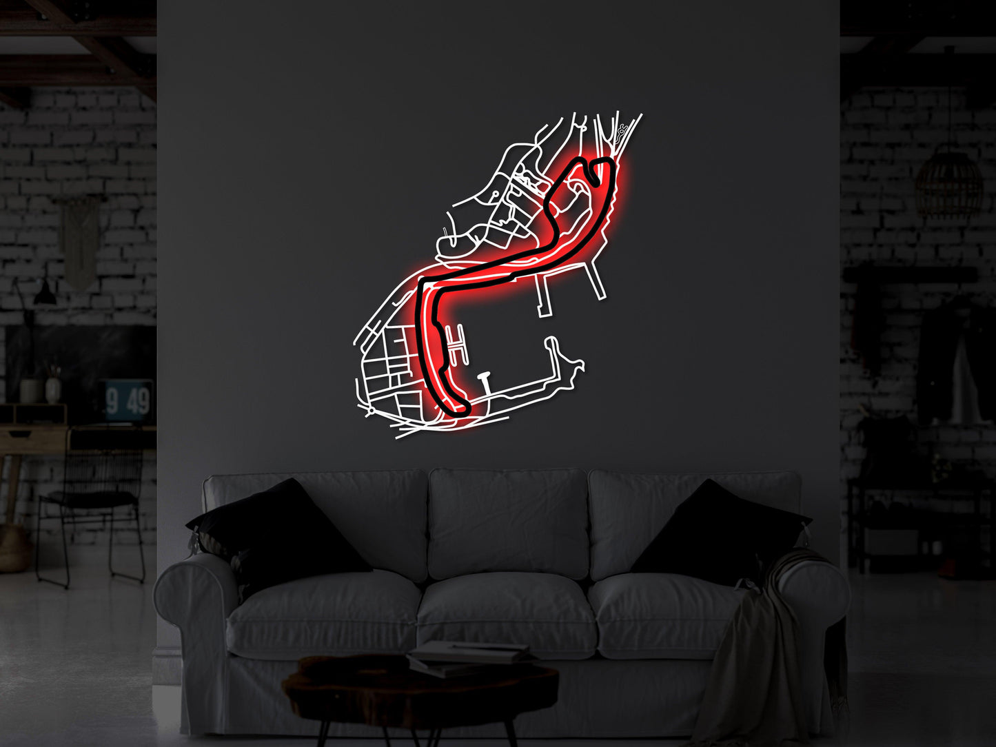 Monaco Race Track Metal Wall Art With Neon Light - Artifay Decor