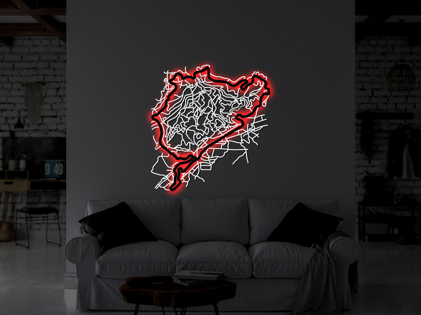 Nürburgring Race Track Metal Wall Art With Neon Light - Artifay Decor