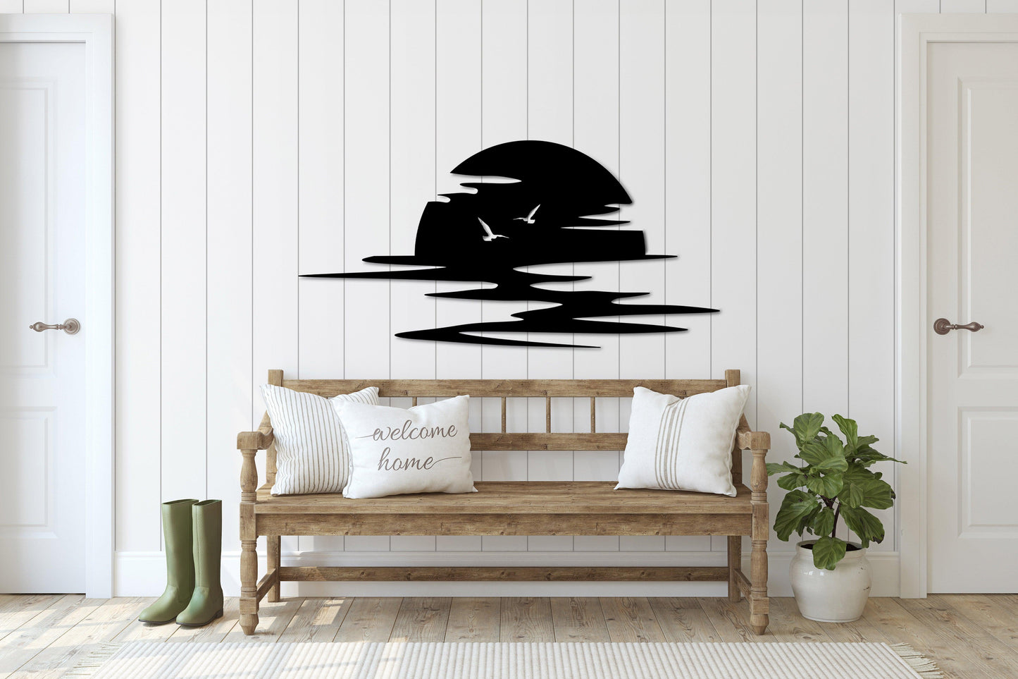 Sunrise Metal Wall Art, Sun and Seagulls Wall Decor, Abstract Sunset Home Decor, Minimalist Line Art, Housewarming Gift - Artifay Decor